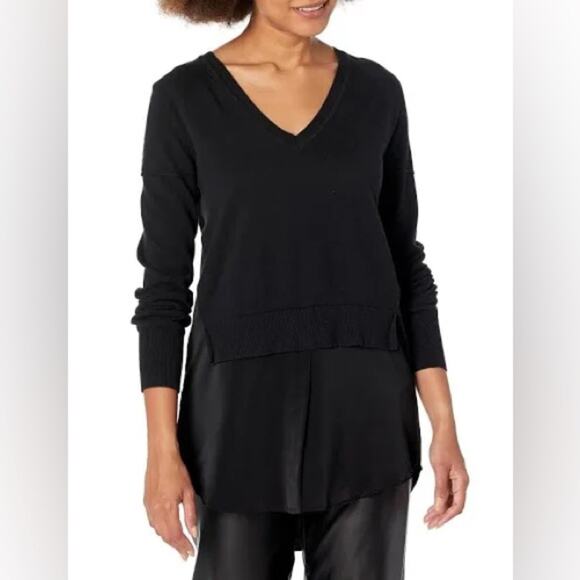 SOLD 😎KF/KaufmanFranco Collective Black Inset V-Neck Layered Sweater flaw XL - Picture 1 of 16